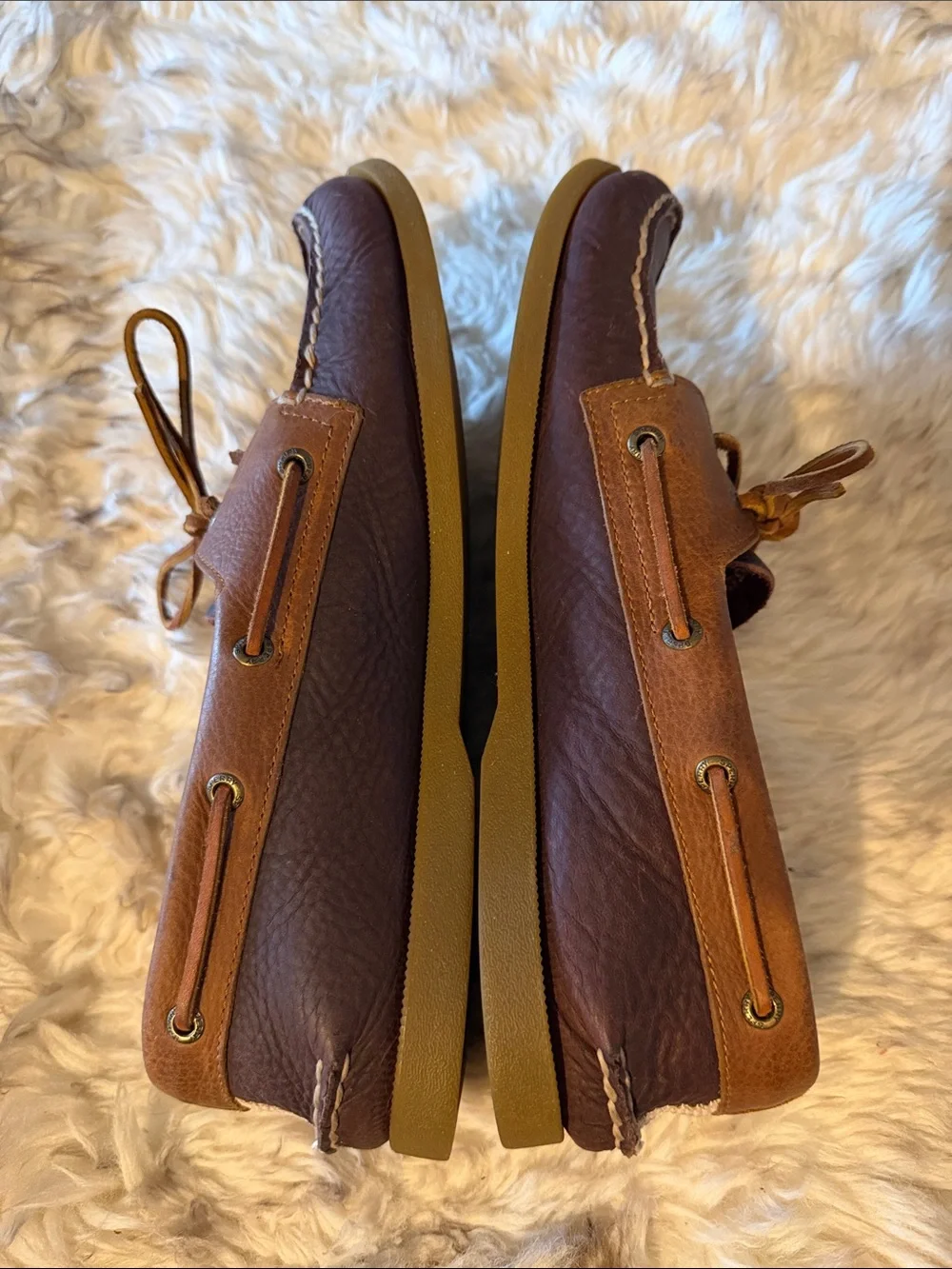 Sperry top sider Men's Two-Tone Brown Leather Boat Shoes slip ons hamptons 12